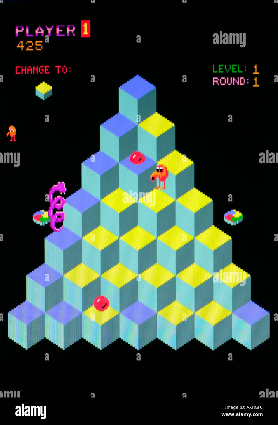 Q bert Qbert D Gottlieb Co 1982 Vintage arcade videogame screen shot - EDITORIAL USE ONLY Stock Photo