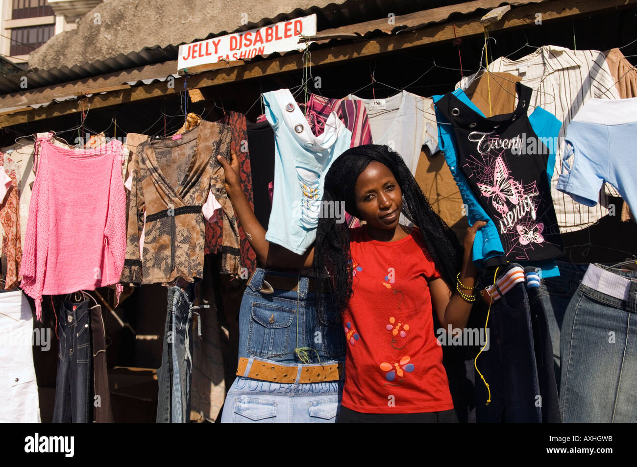 Tanzania Dar es Salaam clothes store in the market Stock Photo