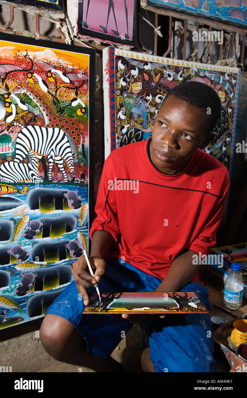 Tanzania Dar es Salaam Tingatinga painter the style takes its name
