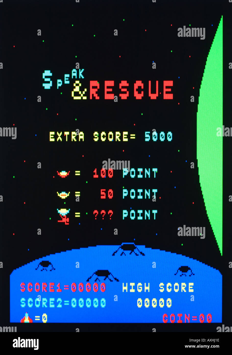 Speak Rescue 1980 Vintage arcade videogame screen shot - EDITORIAL USE ONLY Stock Photo