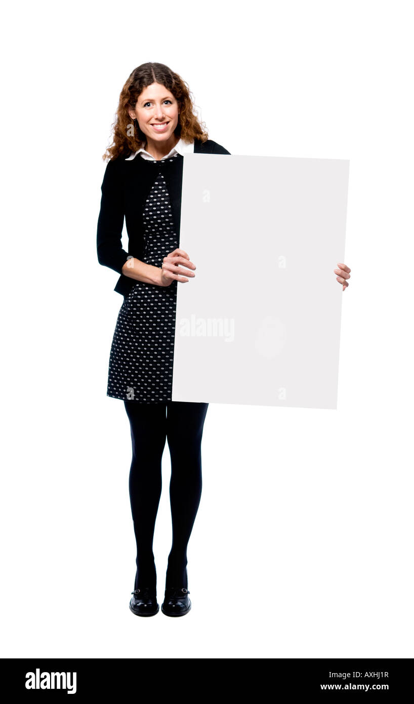 Attractive Young Woman Holding A Blank White Poster Stock Photo Alamy