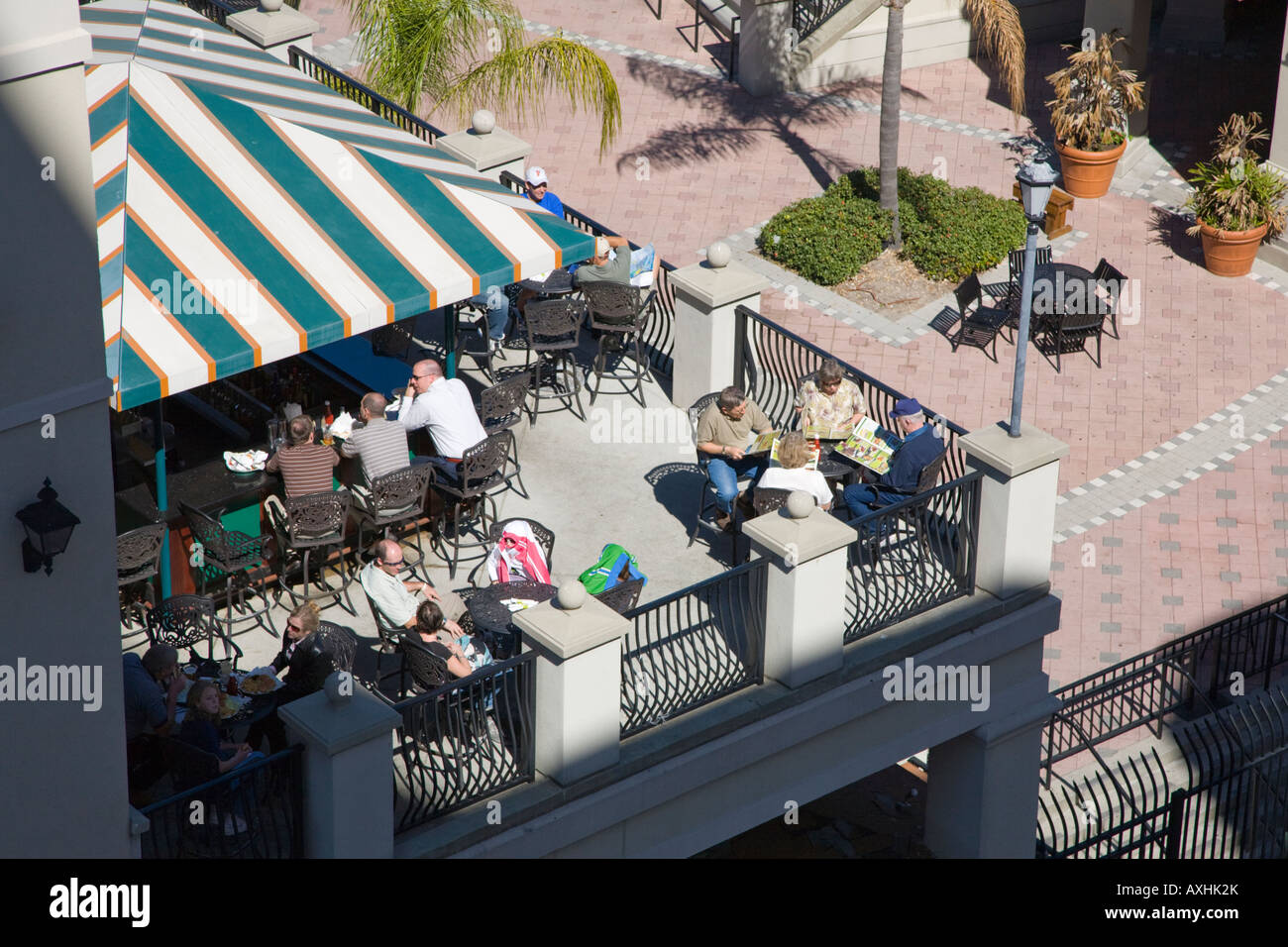 Outdoor restaurant in Channelside Bay entertainment and dining complex on the waterfront in