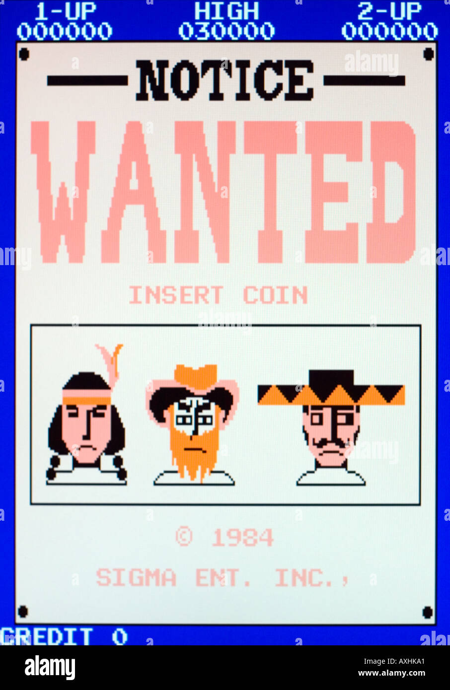 Wanted Sigma Ent Inc 1984 Vintage arcade videogame screen shot - EDITORIAL USE ONLY Stock Photo