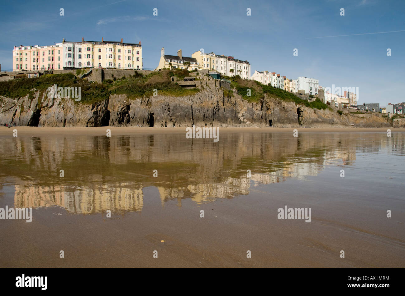 Hotels on the clifftop overlooking South Beach Tenby Pembrokeshire