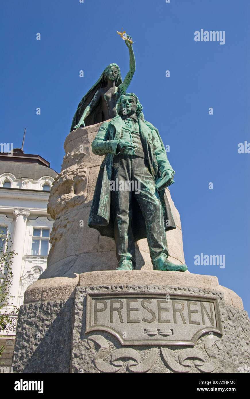 Ljubljana, Slovenia. Monument to National Poet Preseren in Presernov trg (Preseren Square) Stock Photo