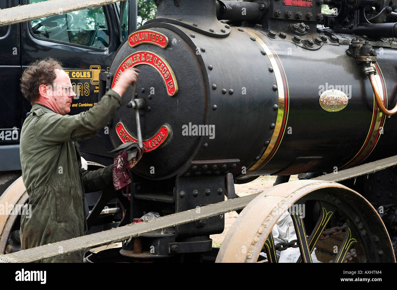 Checking the smokebox door of a steam traction engine Stock Photo Alamy