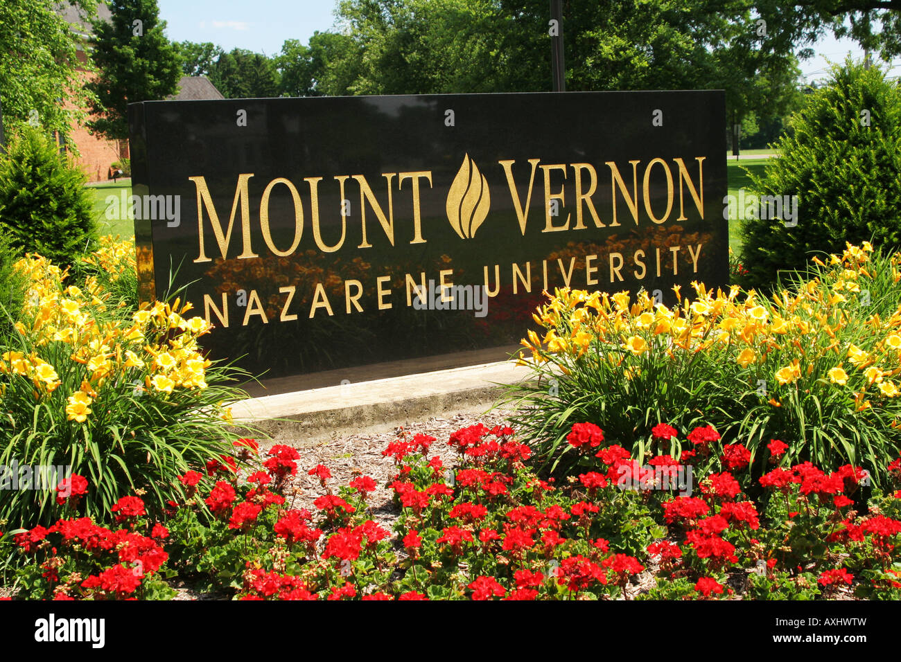 Sign at Mount Vernon Nazarene University Mount Vernon Ohio Stock Photo