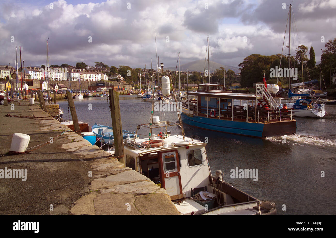 Boats on Menai Strait by Caernarfon Castle North West Wales Stock Photo