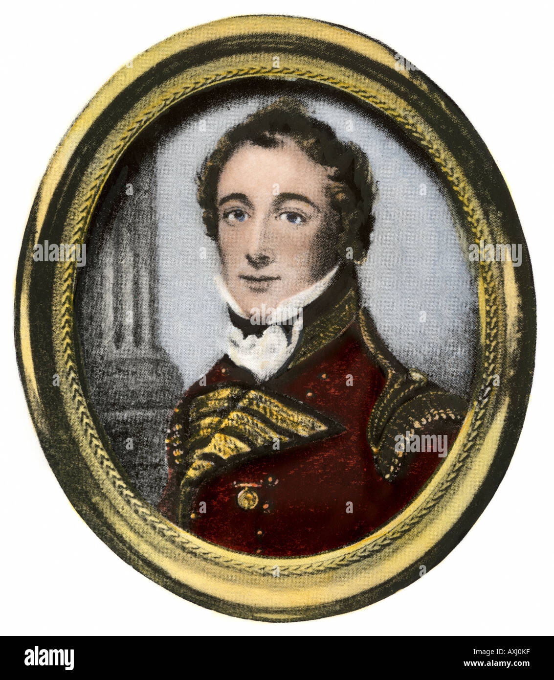 Isaac Brock British commander of Upper Canada at the start of the War of 1812. Hand-colored halftone of a portrait Stock Photo