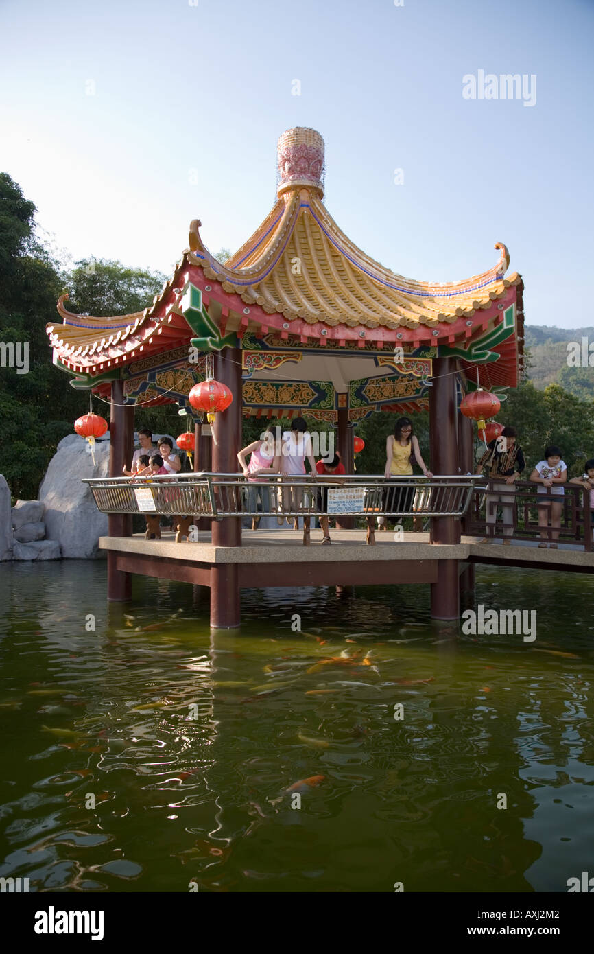 Fish pond with small central pagoda at Kek Lok Si Temple Georgetown Penang Hill Malaysia Stock Photo