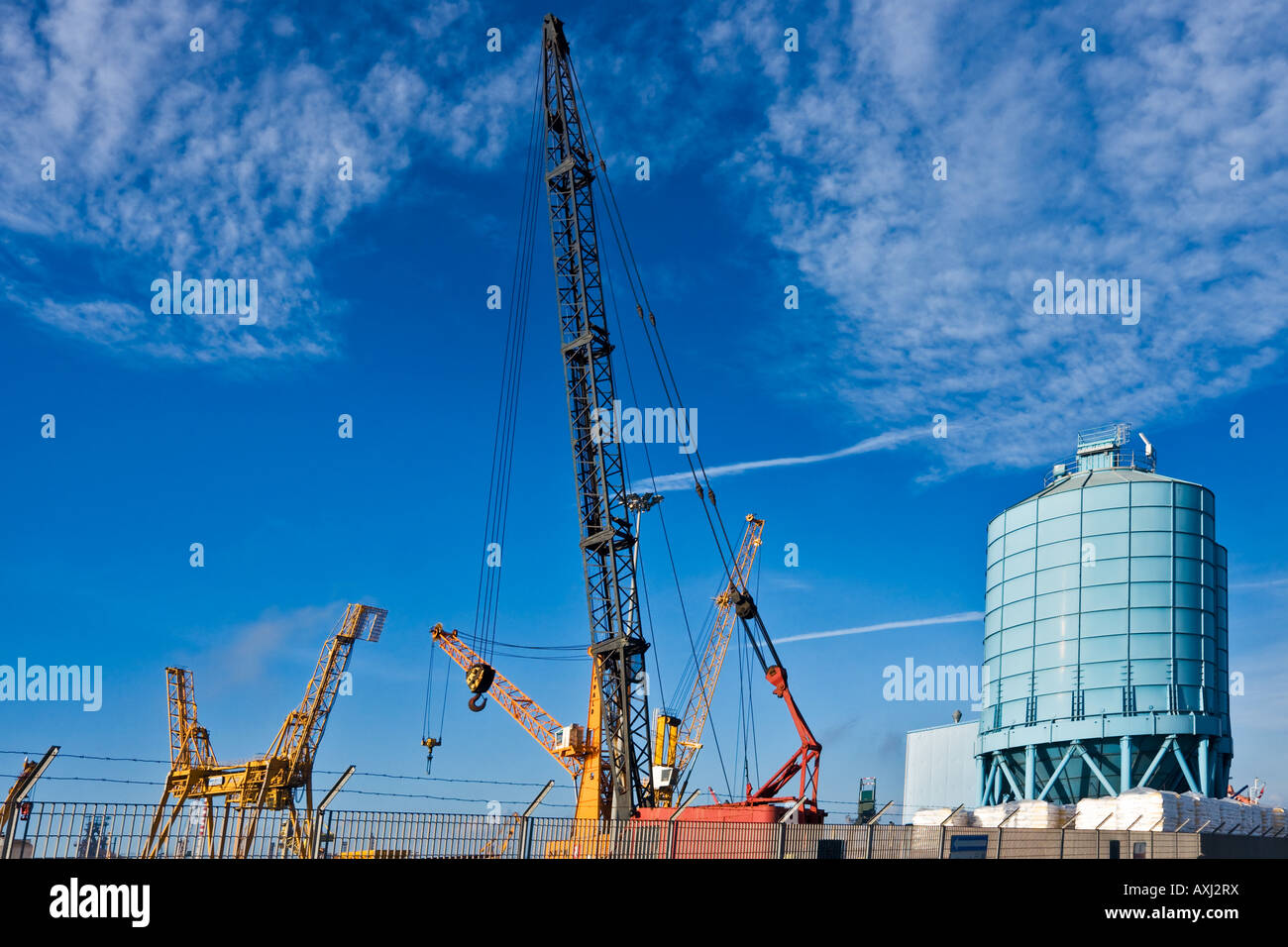 Cranes in a building area near Piombino Harbour Tuscany Italy Stock Photo