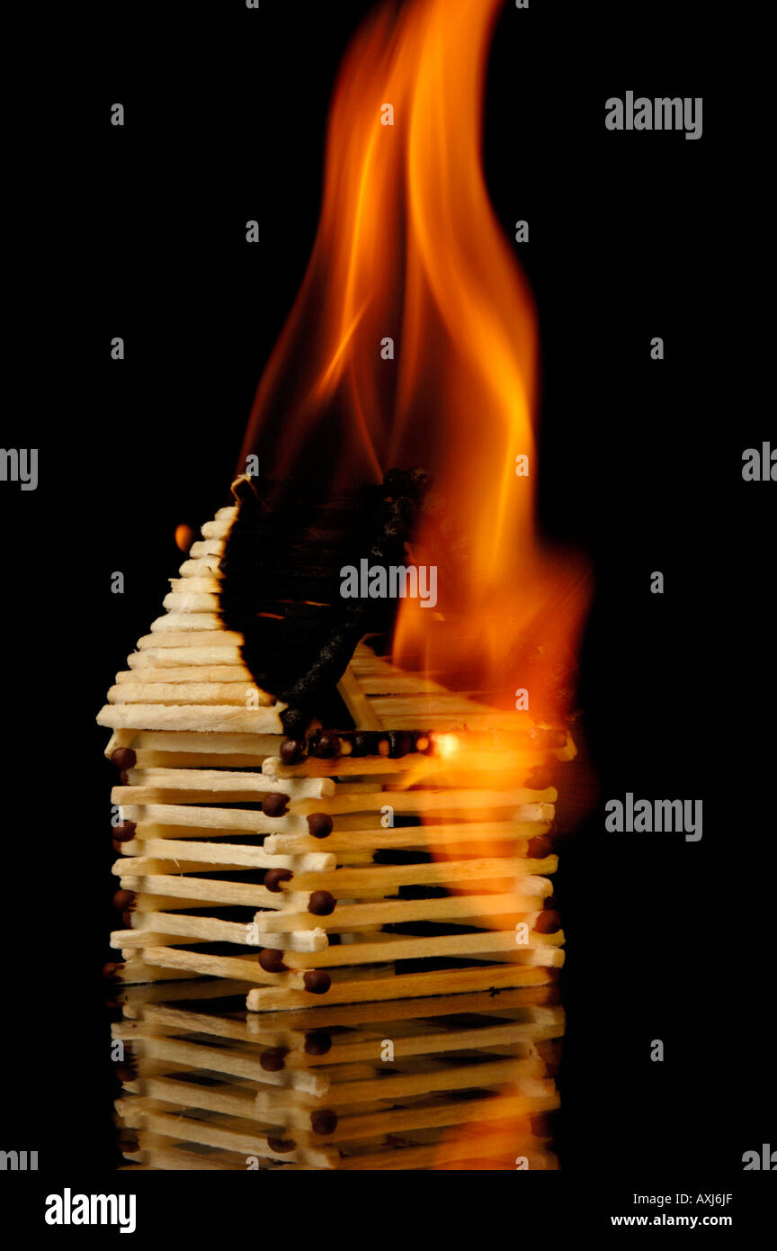 Burning house from matches Stock Photo Alamy