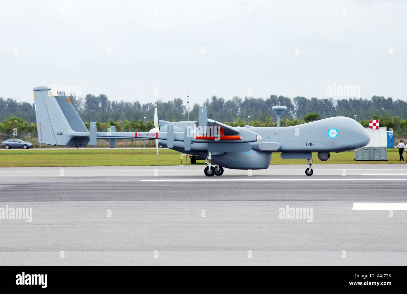 The Heron unmanned aerial vehicle (UAV) lands at an army base in