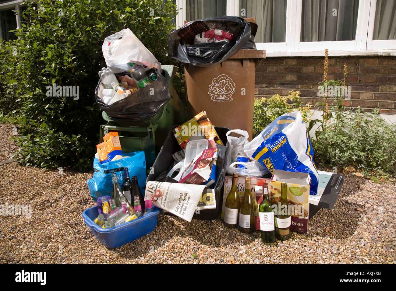 Packaging and paper collected for recycling by one household in one