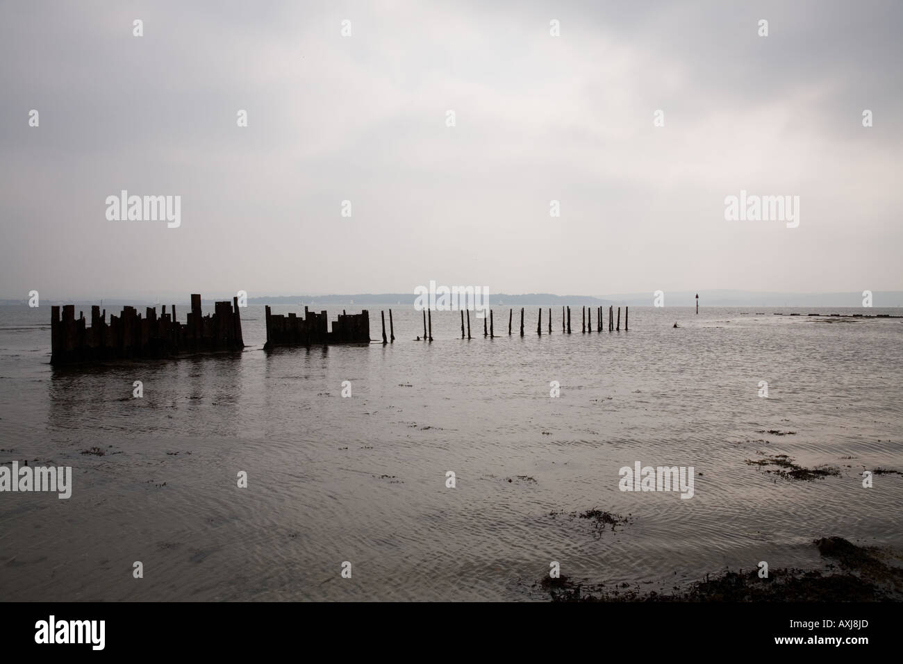 The Solent from Pennington near Lymington, Hampshire. The Isle of Wight is in the distance Stock