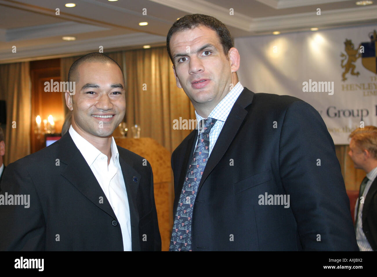 Martin Johnson Rugby player poses with fan Stock Photo