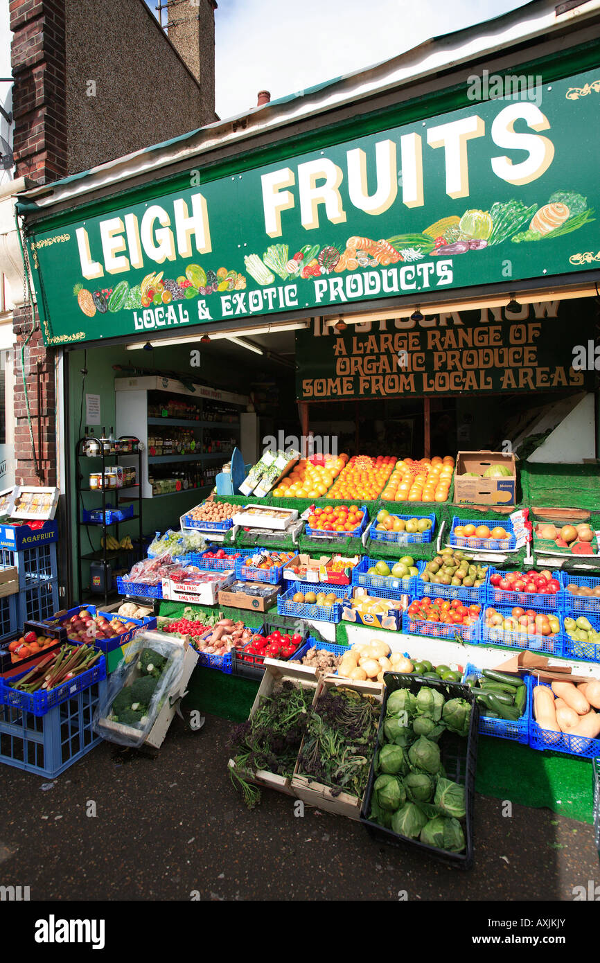 united kingdom essex leigh on sea a greengrocers fresh fruit display Stock Photo