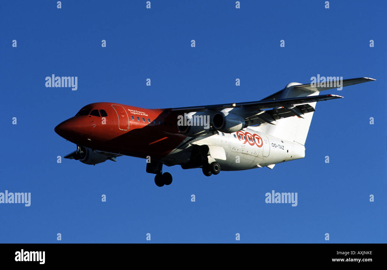 BAE systems 146 aircraft operated by TNT logistics landing at Palermo International airport, Sicily, Italy. Stock Photo