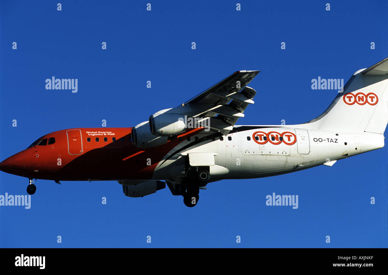 BAE systems 146 aircraft operated by TNT logistics landing at Palermo International airport, Sicily, Italy. Stock Photo