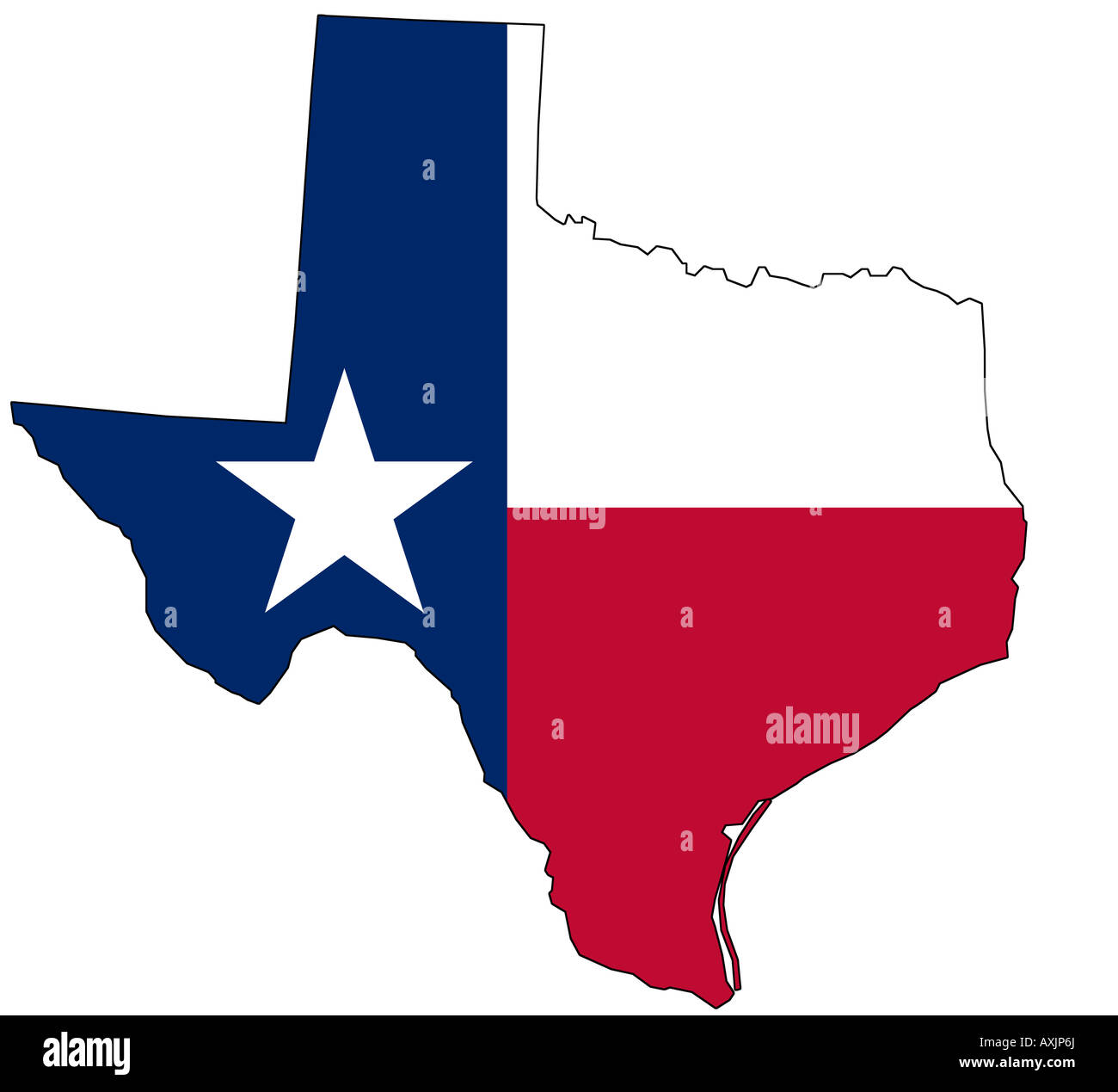 Map of texas, filled with its flag Stock Photo