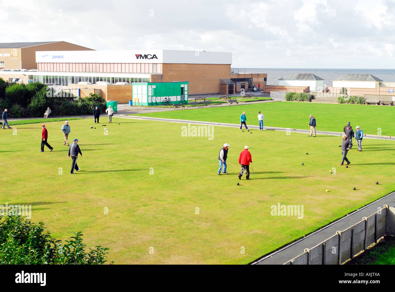 Bowling green and YMCA centre Fleetwood Stock Photo Alamy