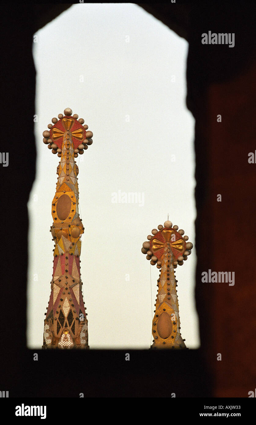two spires on the familia sagrada Stock Photo