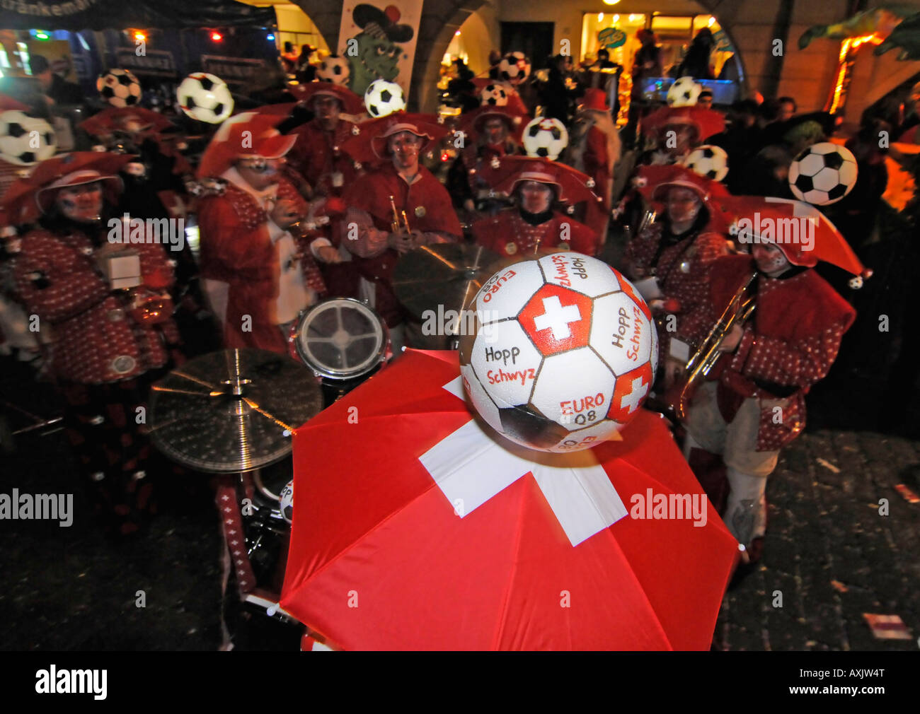Swiss people celebrating the organisation of the Euro 2008 soccer championship during the Bern carnaval; Bern, Switzerland. Stock Photo