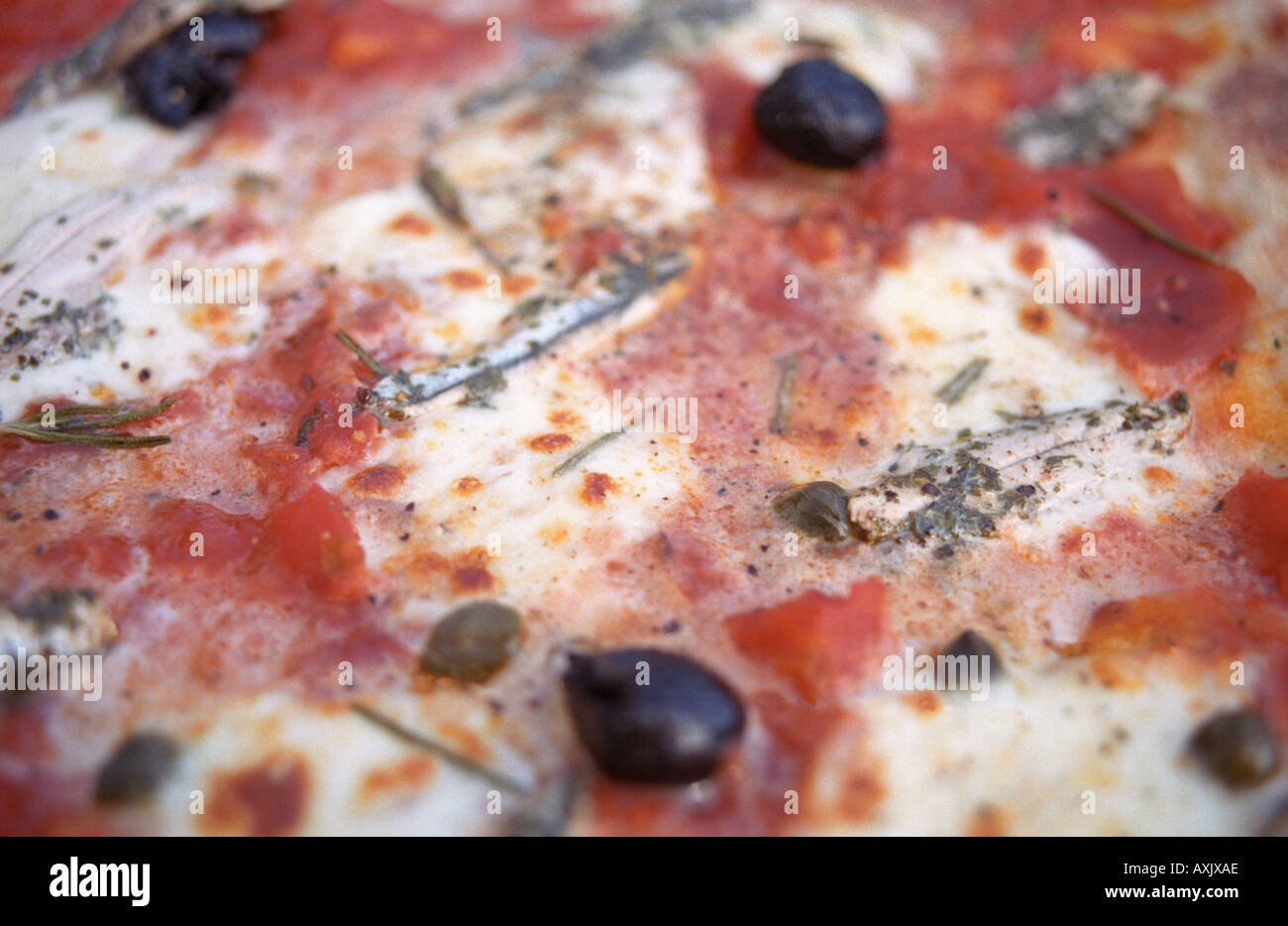 anchovy and olive pizza Stock Photo