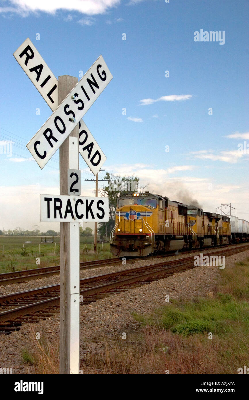 Union Pacific Railroad crossing near Central City Nebraska Stock Photo