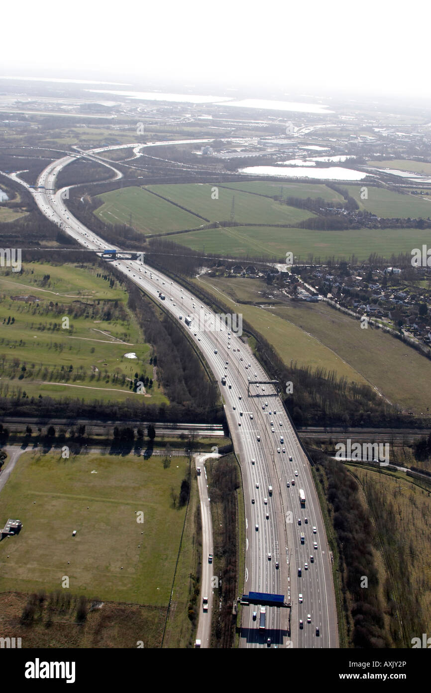High level oblique aerial view south of M25 Motorway J15 J14 Slough London SL0 England UK Feb 2006 Stock Photo