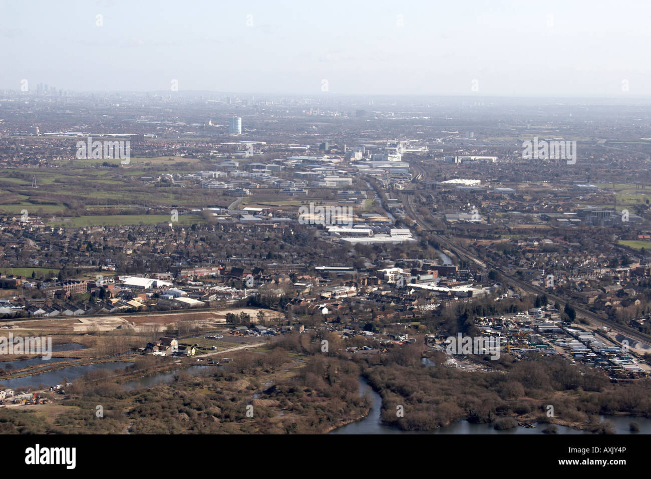 High level oblique aerial view east of Yiewsley Hillingdon London UB7 England UK Feb 2006 Stock Photo