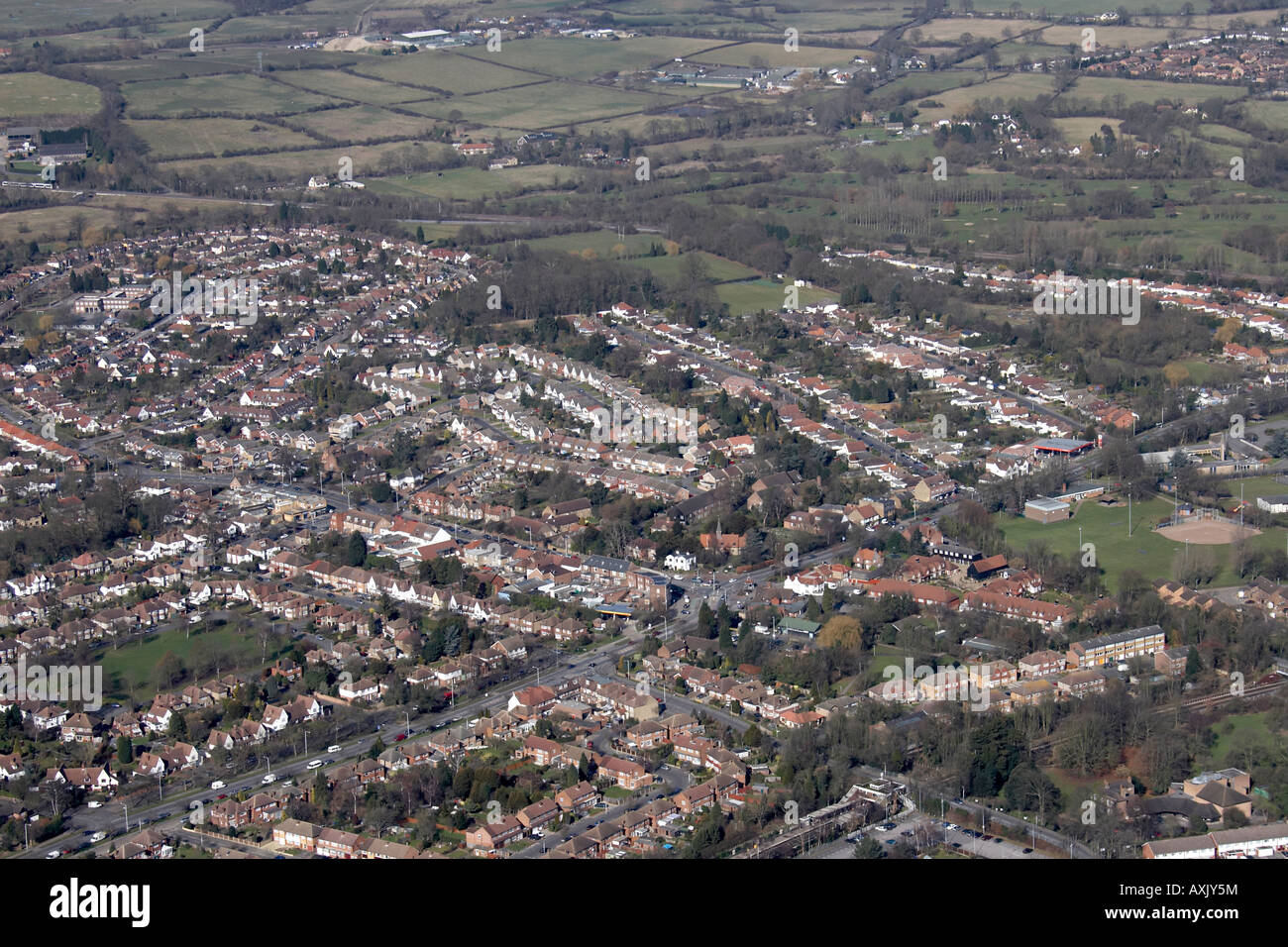 High level oblique aerial view north west of Ickenham Uxbridge London