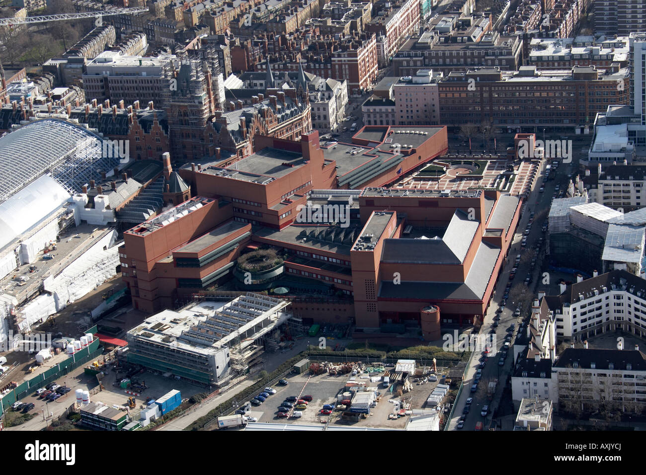 High level oblique aerial view south east of British Library St Pancras ...