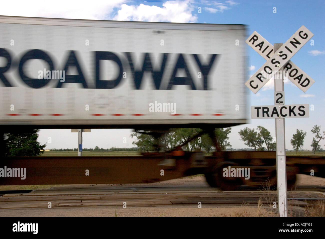 Union Pacific Railroad crossing near Central City Nebraska Stock Photo