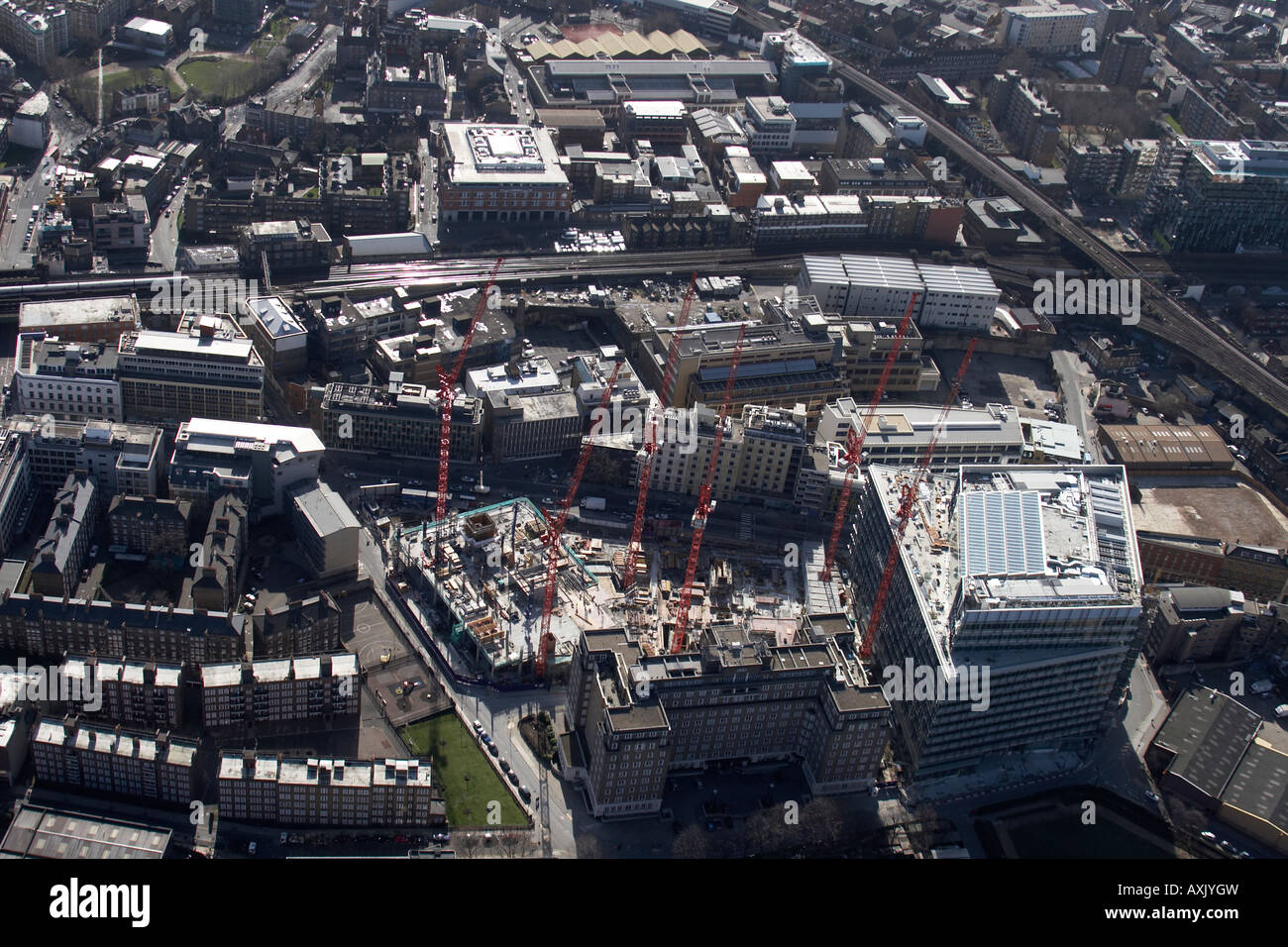High level oblique aerial view south east of Southwark Street Stamford building construction site London SE1 England UK Feb 2006 Stock Photo