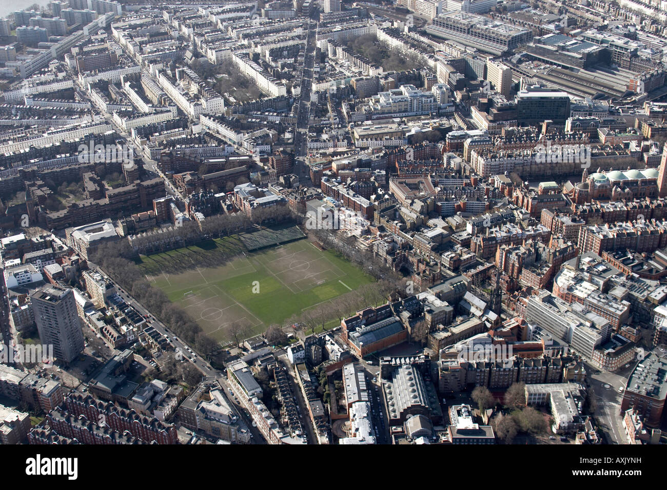 High level oblique aerial view south west of Westminster School Playing Field London SW1 England UK Feb 2006 Stock Photo