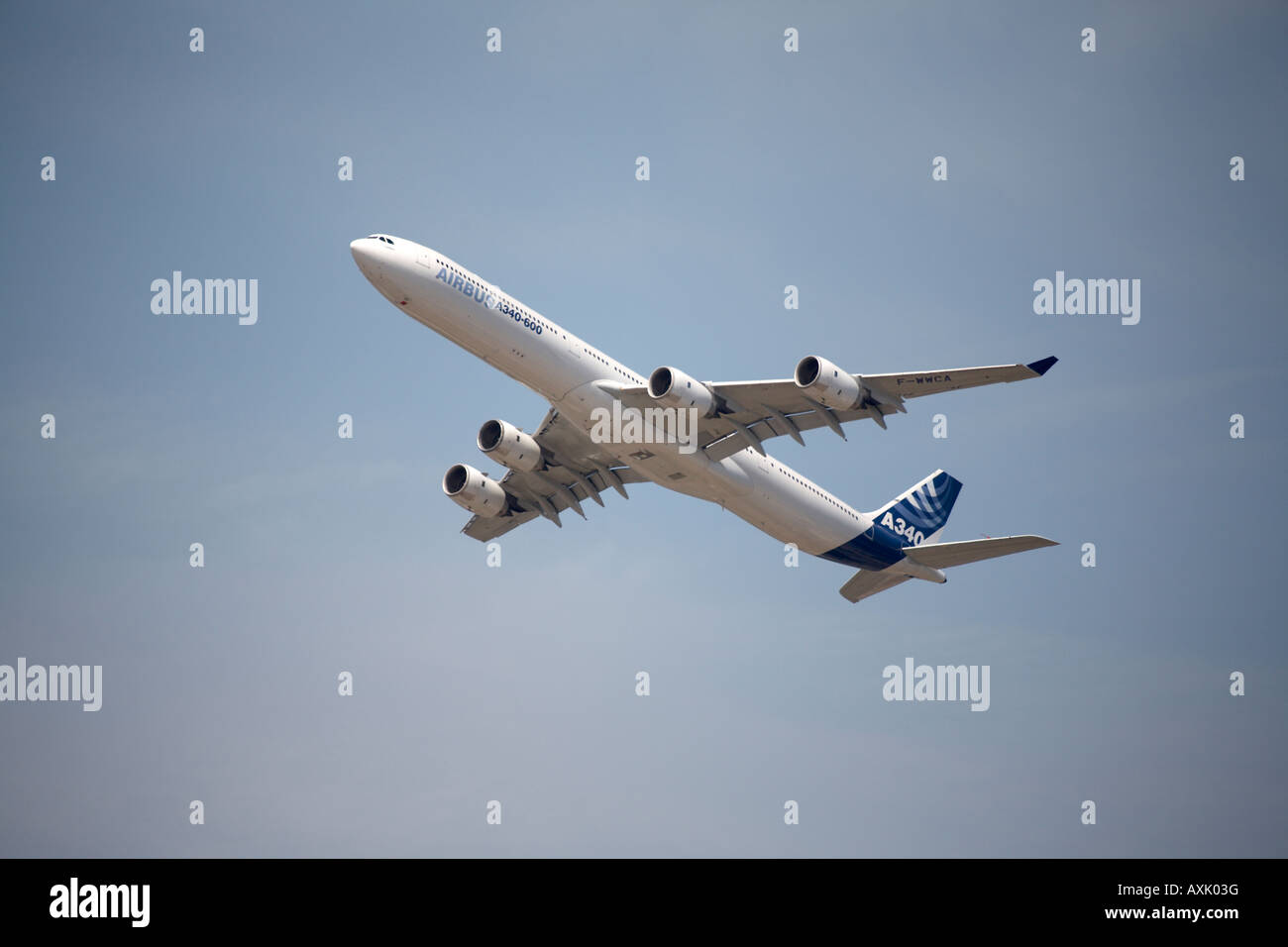 Airbus A340 600 aircraft on flying display at Farnborough International Airshow July 2006 Stock Photo