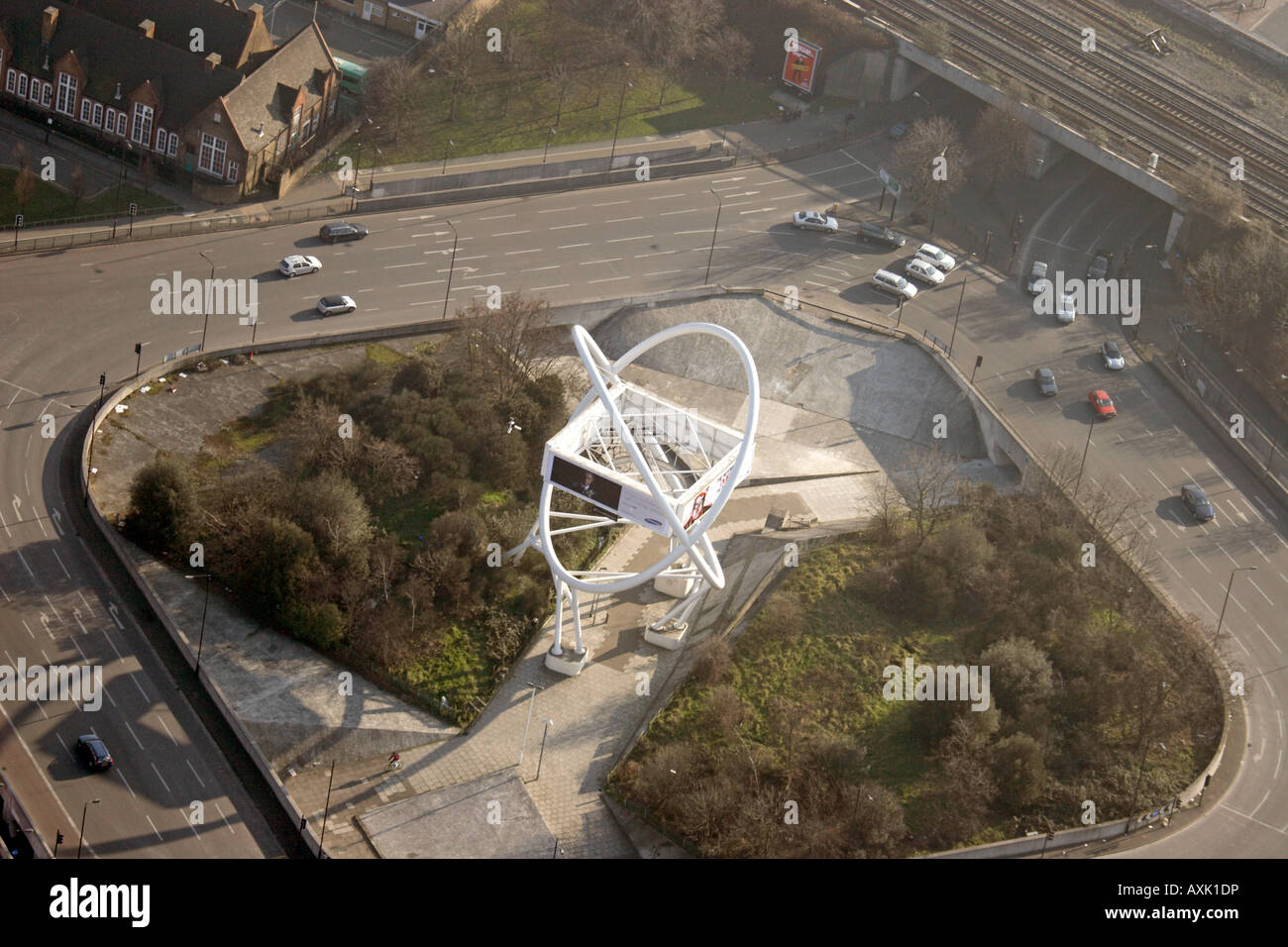 High level oblique aerial view south west of Wandsworth Bridge roundabout London SW18 England UK January 2006 Stock Photo