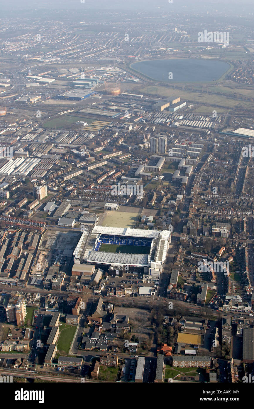 High level oblique aerial view east of Tottenham Hotspur Football Club White Hart Lane Ground with Banbury Reservoir Stock Photo
