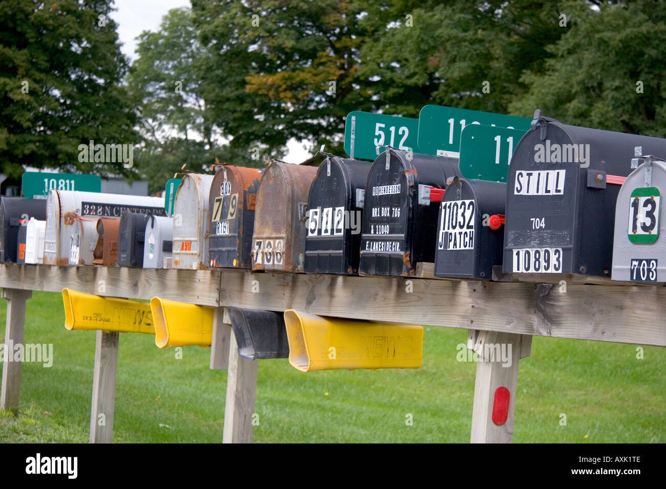 Rural mailboxes in a row east of Bellmore in Parke County Indiana Stock