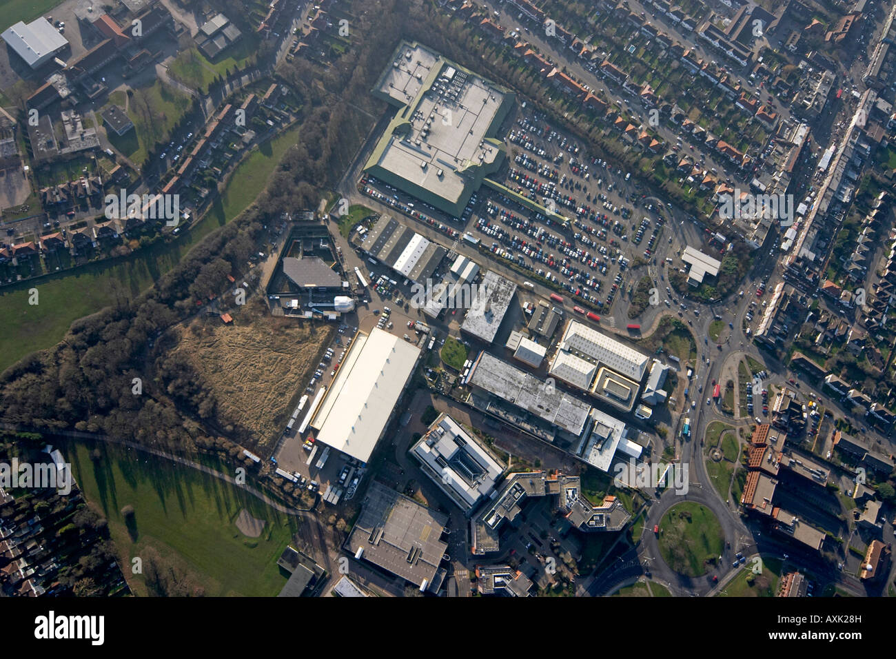 High level vertical aerial view overhead of Elstree Studios and Big Brother House London WD6 England UK January 2006 Stock Photo
