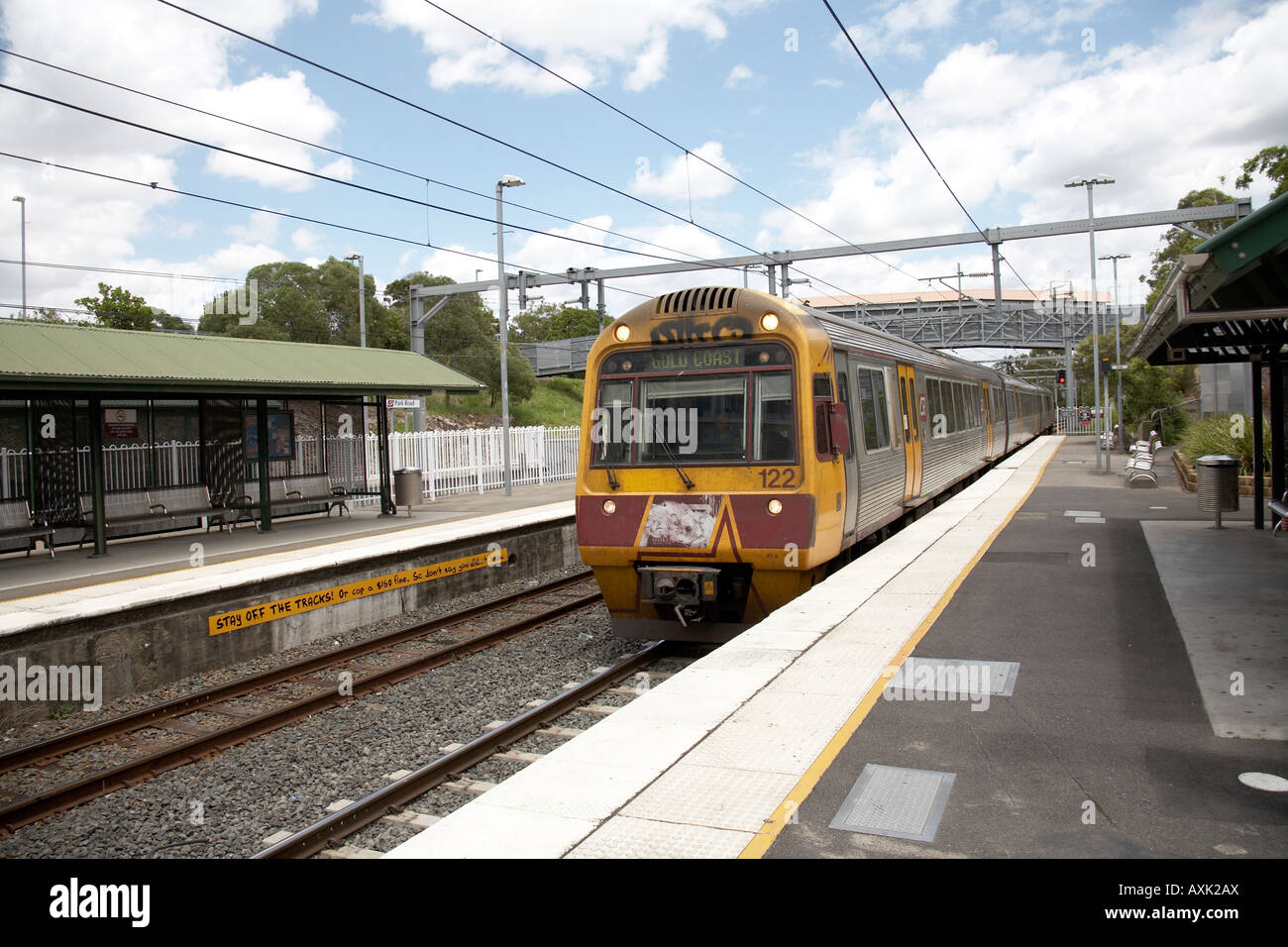 Suburban electric train at Park Road railway station in Brisbane