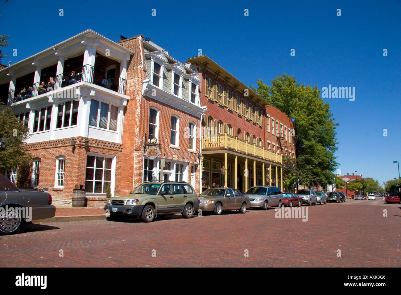 Brick buildings along Historic Main street in St Charles Missouri Stock
