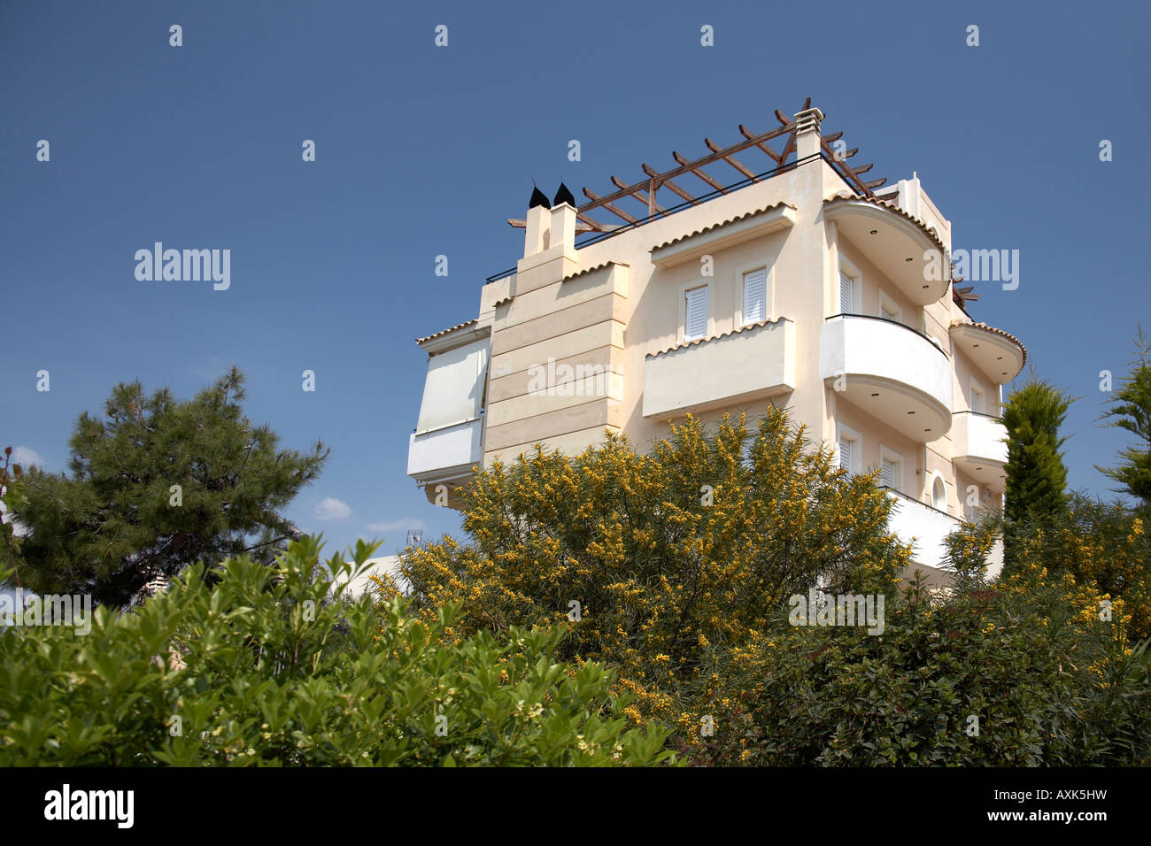 Modern architecture of house or appartment block of flats in Saronida Attica or Atiki Greece Stock Photo