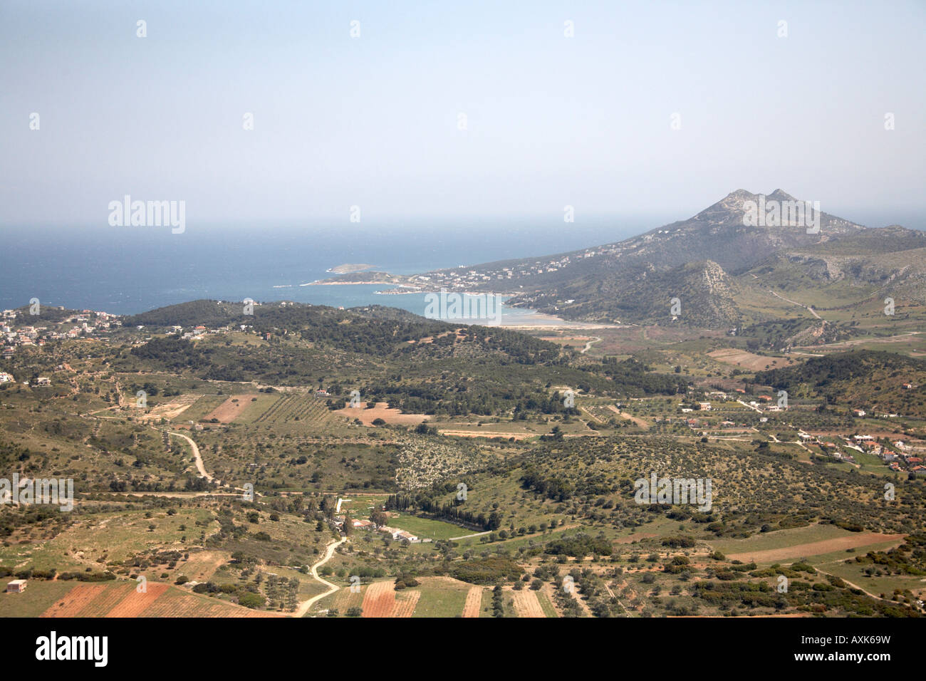 Countryside and sea beach and port with towns of Artemida Louisa and  Vravrona on east cost of Attica or Atiki Greece Stock Photo - Alamy