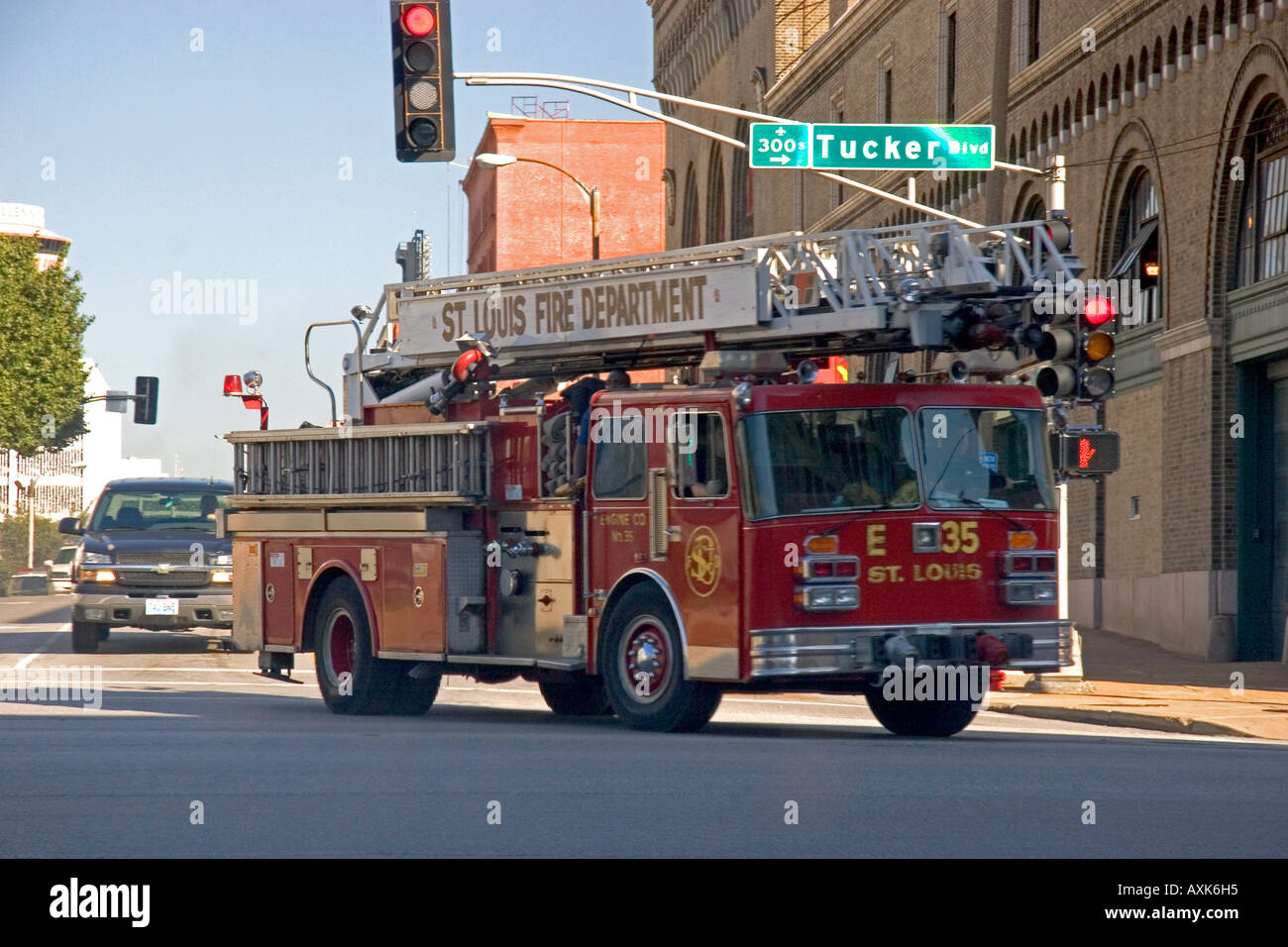 St Louis Fire Department ladder truck fire engine Missouri Stock Photo