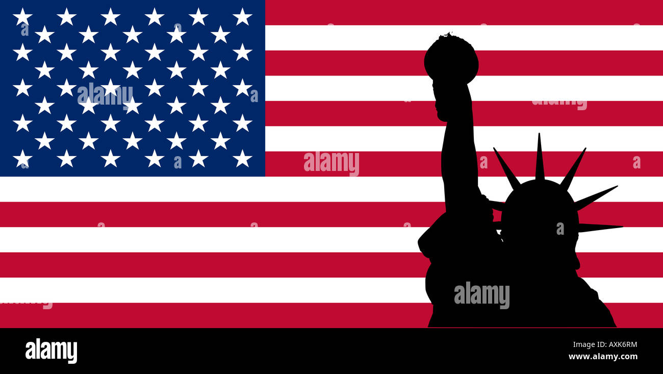 flag of the united states of america with the statue of liberty Stock ...