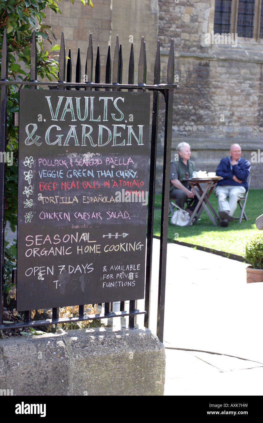 Menu Sign, Vaults and Garden Cafe, Oxford, England Stock Photo