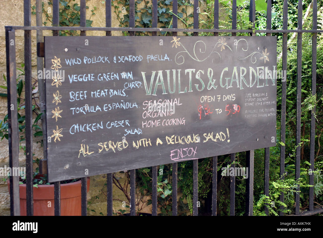 Menu Sign, Vaults and Garden Cafe, Oxford, England Stock Photo