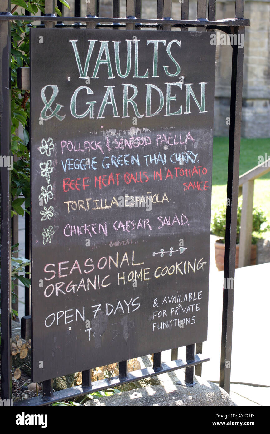 Menu Sign, Vaults and Garden Cafe, Oxford, England Stock Photo